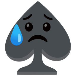 spade suit and sad but relieved face