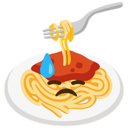 Spaghetti and Downcast face with sweat
