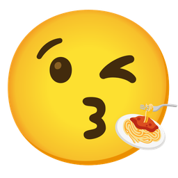 Spaghetti and Face blowing a kiss