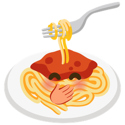 Spaghetti and Face with hand over mouth
