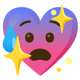 sparkling heart and anxious face with sweat