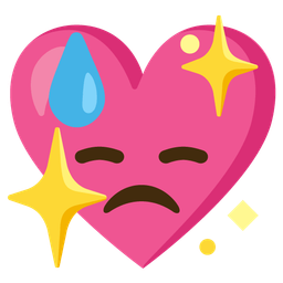 sparkling heart and downcast face with sweat