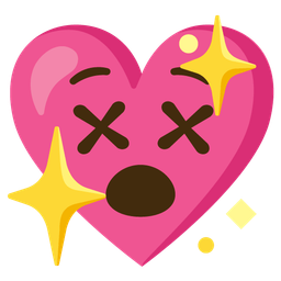 sparkling heart and face with crossed-out eyes