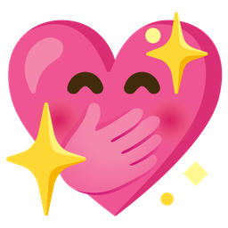 sparkling heart and face with hand over mouth