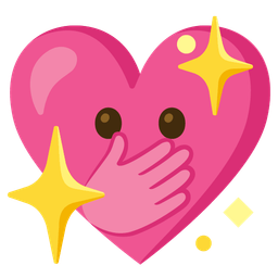 sparkling heart and face with open eyes and hand over mouth