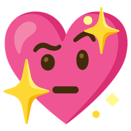 sparkling heart and face with raised eyebrow