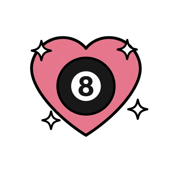 Sparkling heart and Pool 8 ball