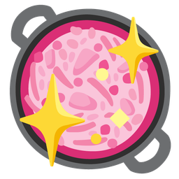 sparkling heart and shallow pan of food