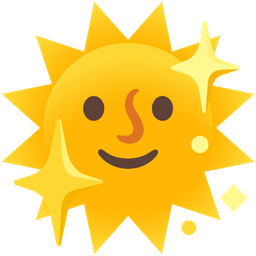 sparkling heart and sun with face