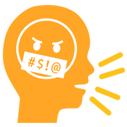 speaking head and face with symbols on mouth