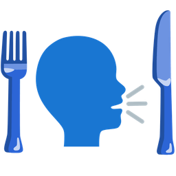 speaking head and fork and knife with plate