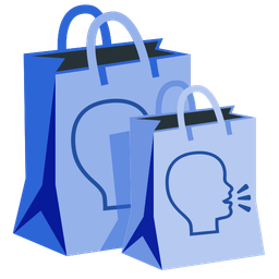 speaking head and shopping bags