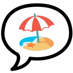 speech balloon and beach with umbrella