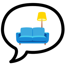 speech balloon and couch and lamp