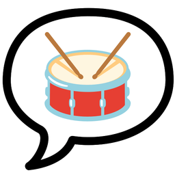 speech balloon and drum