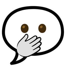 speech balloon and face with open eyes and hand over mouth