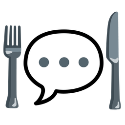 speech balloon and fork and knife with plate