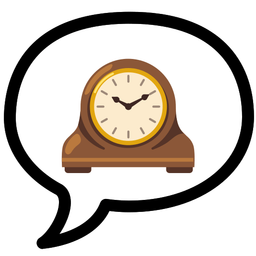speech balloon and mantelpiece clock