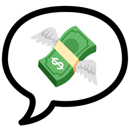 speech balloon and money with wings