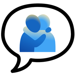 speech balloon and people hugging