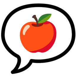 speech balloon and red apple