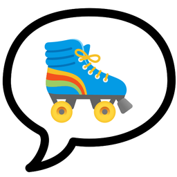 speech balloon and roller skate