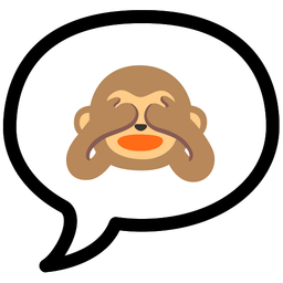 speech balloon and see-no-evil monkey