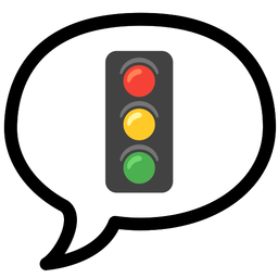 speech balloon and vertical traffic light