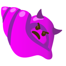 spiral shell and angry face with horns