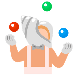 spiral shell and clown face