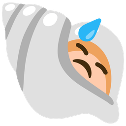 spiral shell and downcast face with sweat