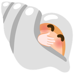 spiral shell and face with hand over mouth