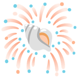 spiral shell and fireworks