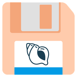 spiral shell and floppy disk