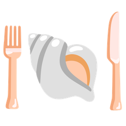 spiral shell and fork and knife with plate