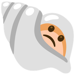 spiral shell and slightly frowning face