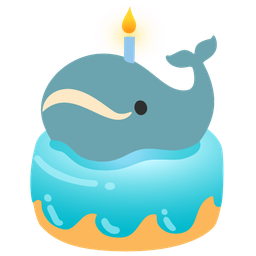 spouting whale and birthday cake