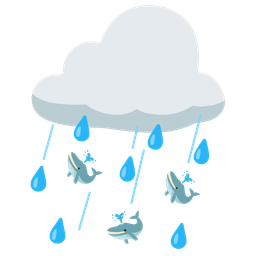 spouting whale and cloud with rain