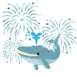 spouting whale and fireworks