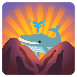 spouting whale and sunrise over mountains