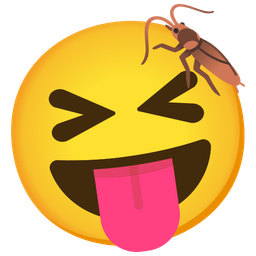 squinting face with tongue and cockroach
