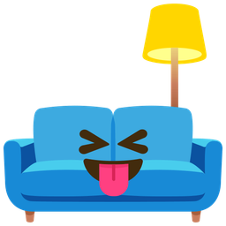 squinting face with tongue and couch and lamp