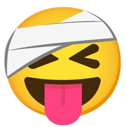 squinting face with tongue and face with head-bandage