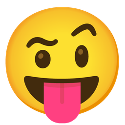 squinting face with tongue and face with raised eyebrow