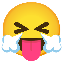 squinting face with tongue and face with steam from nose