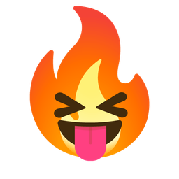 squinting face with tongue and fire