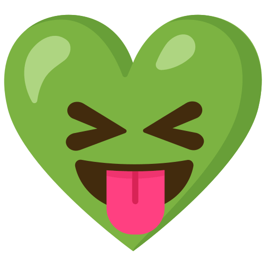Squinting face with tongue and Green heart