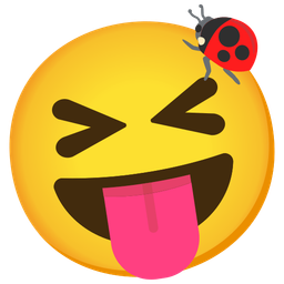 squinting face with tongue and lady beetle