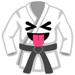 squinting face with tongue and martial arts uniform