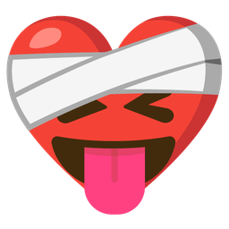 squinting face with tongue and mending heart